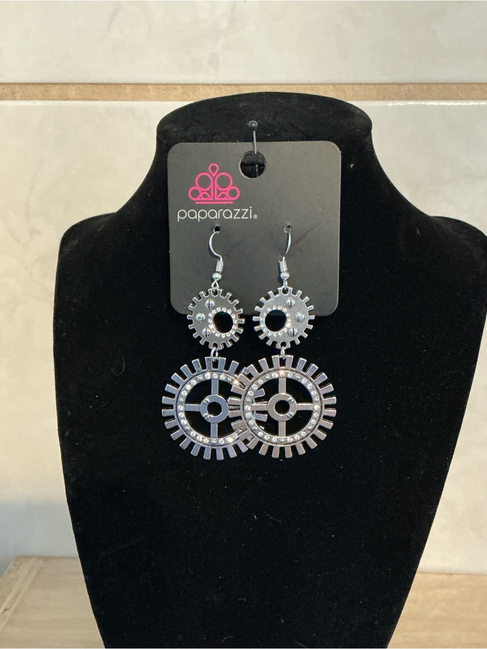 Paparazzi Silver Industrial Gear Drop Earrings